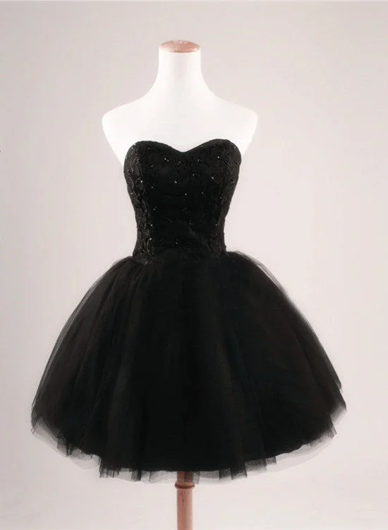 Little Black Tulle Homecoming Dress, Sweetheart Party Dress, Cute Teen Formal Dress Sequined Elegant Party Little Black Tulle Homecoming Dress, Sweetheart Party Dress, Cute Teen Formal Dress Sequined Elegant Party