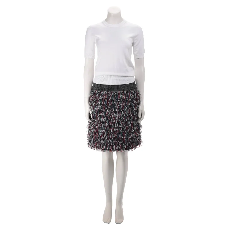 Chanel Grey Tweed & Ostrich Feather Midi Skirt FR 38 linen skirt natural