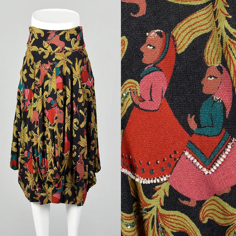XS 1940s Novelty Print Cotton Harem Skirt velvet skirt glossy