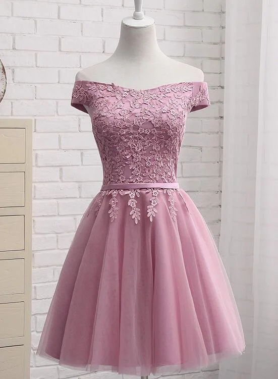 Lovely Off Shoulder Tulle Applique Simple Wedding Party Dress, Graduation Party Dresses, Tulle Dresses Tunics New arrival Lovely Off Shoulder Tulle Applique Simple Wedding Party Dress, Graduation Party Dresses, Tulle Dresses Tunics New arrival