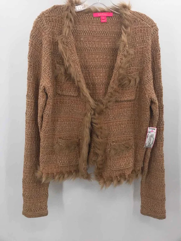 Pre-Owned Lilly Pulitzer Tan Size Medium Cardigan Sweater Nylon Fabric Polyester Fabric Spandex Fabric