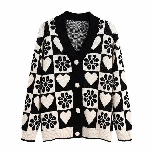 Jacquard Loose Cardigan Sweaters For Women Terry Blend Velvet Blend Canvas Blend