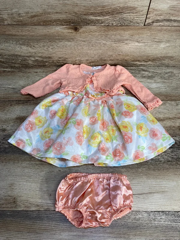 Nannette Baby 3pc Floral Dress + Cardigan Set White/Pink sz 12m Iron Safe Non-Iron Wrinkle Free