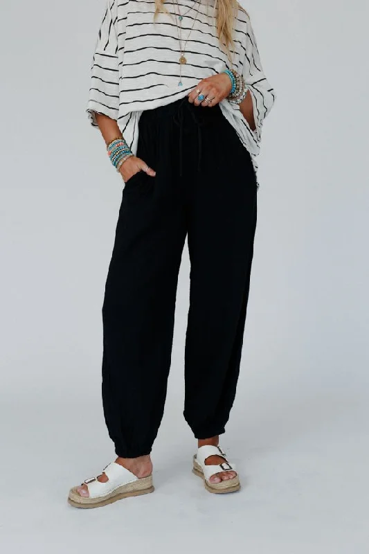 The Nest Celestia Wide Leg Cinched Pants - Black Formal Wide-Leg Pants