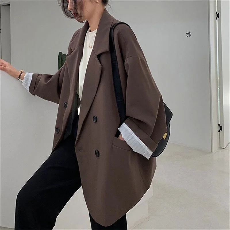 HziriP 2022 Plus Size Tops Retro Loose Coats Casual OL Autumn Office Lady Blazers Solid Vintage Full Sleeves Jackets Jacket Blazer Coat