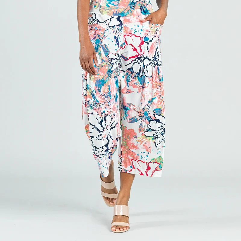 Butter Knit - High Rise Scrunch Pocket Gaucho Pant - Water Floral - Final Sale! Elegant Silk Pants