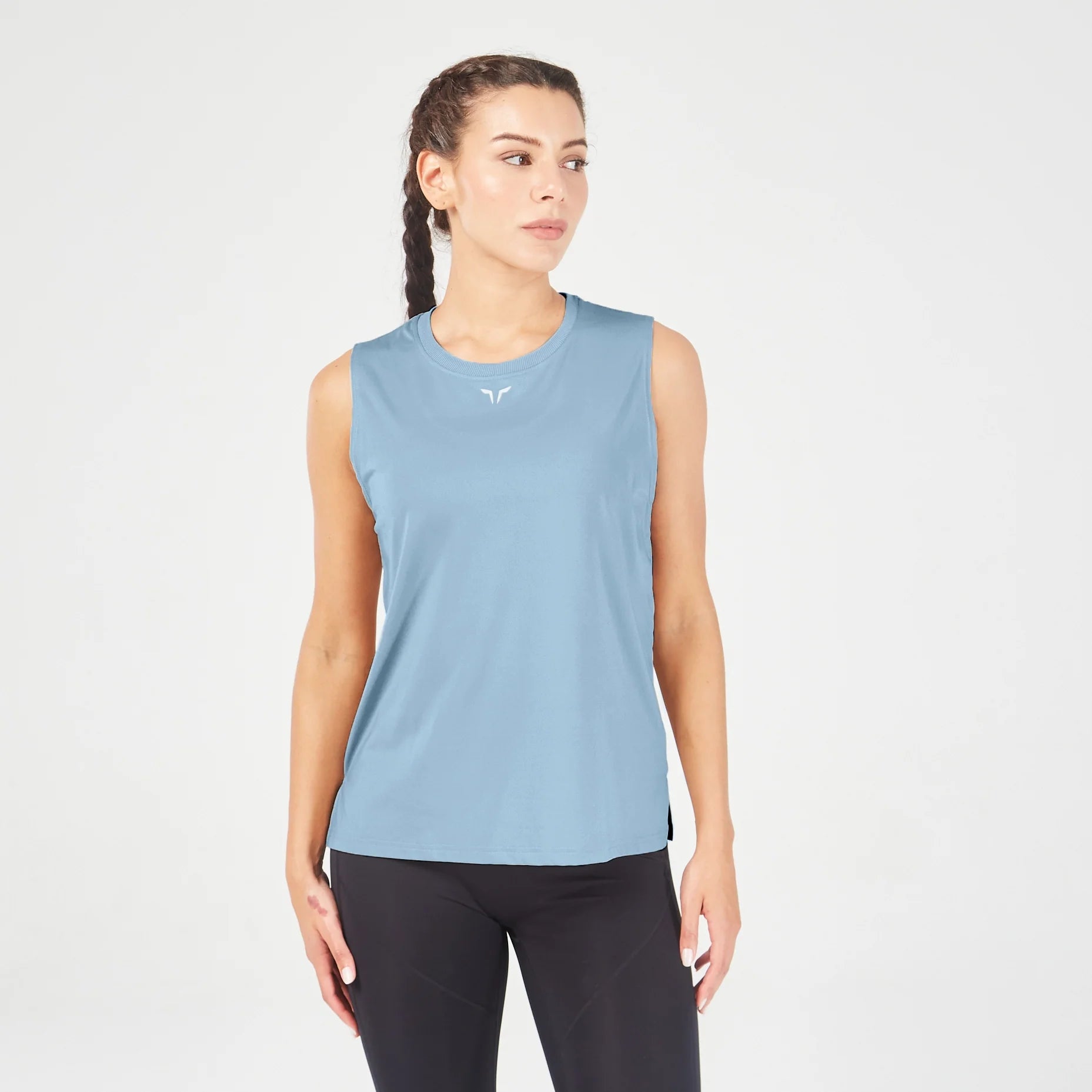 Essential Crew Tank - Coronet Blue sheer tank top