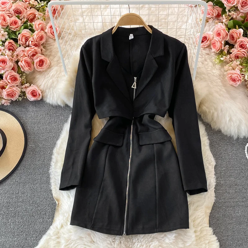 Celebrity temperament suit skirt slim and slim zipper design  2921 leather skirt refined