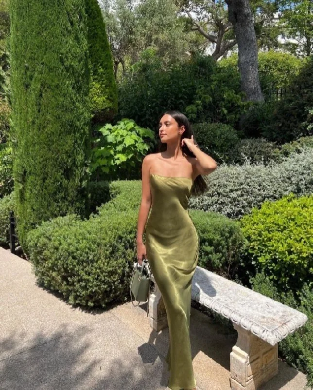 Elegant Green Strapless Sheath Satin Long Party Dress Wedding Guest Dress, DP4439 Tunics Timeless classic Elegant Green Strapless Sheath Satin Long Party Dress Wedding Guest Dress, DP4439 Tunics Timeless classic