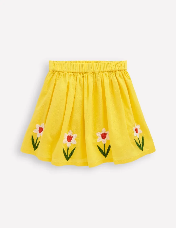 Appliqué Skirt-Tropical Yellow Flowers silk skirt luxurious