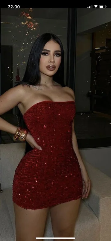 Sexy Red Strapless Sequins Sheath Short Party Dress Evening Gown, DP4030 Tunics Chic fashionable
