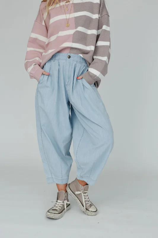 Cool Touch Pleated Pants - Light Denim Elegant Silk Pants