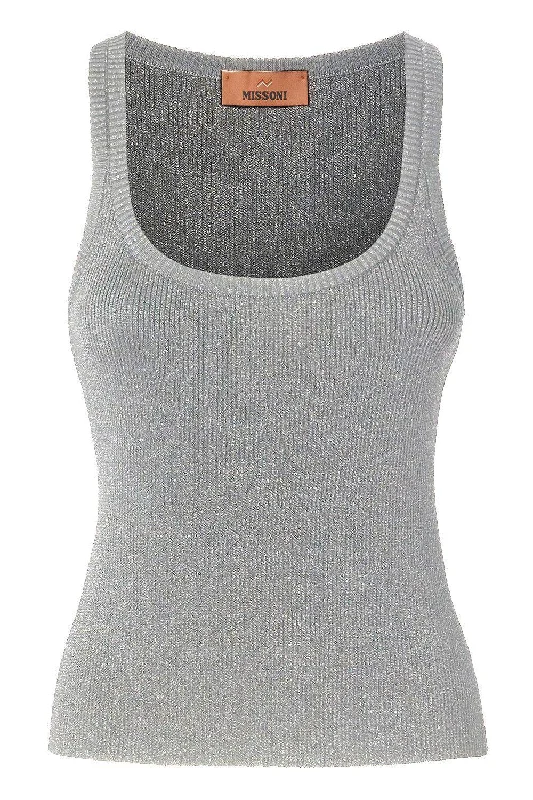 Scoop Neck Tank - Silver gold tank top