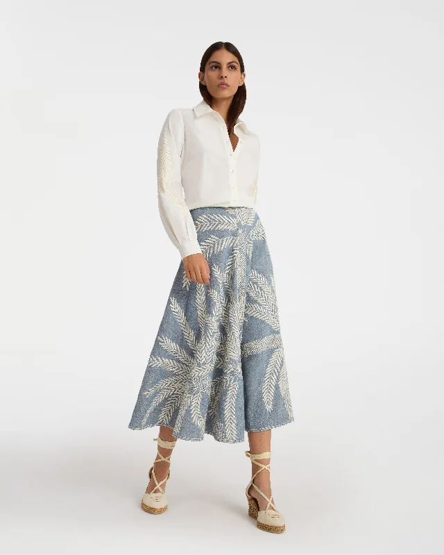 Tasha Skirt with Palm Embroidery high waist skirt