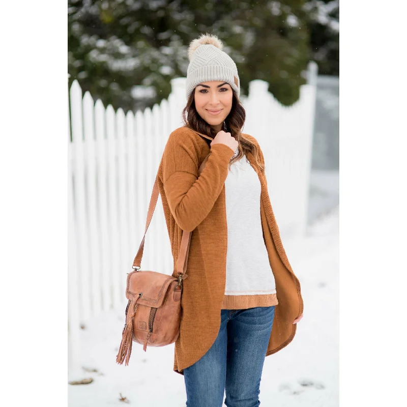 Swoop Cardigan - Cognac Front Pockets Side Pockets Patch Pockets