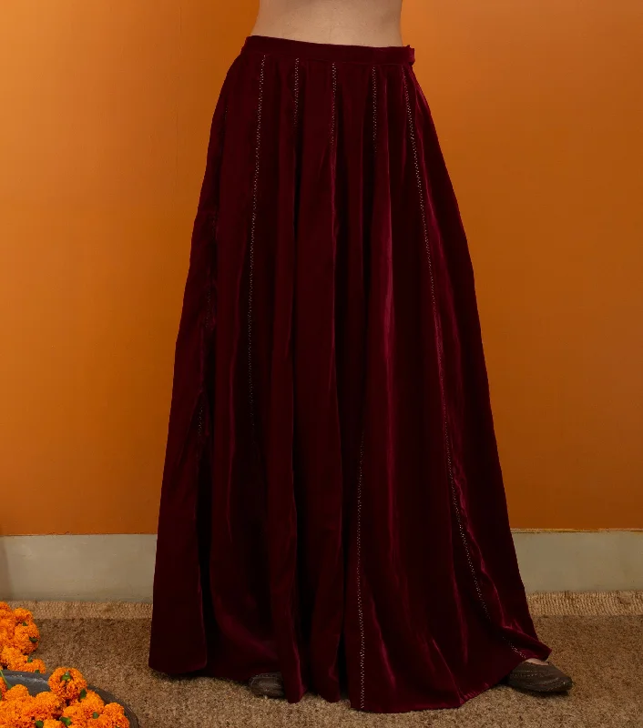 Maroon Zari Embroidered Velvet Skirt silk skirt sleek