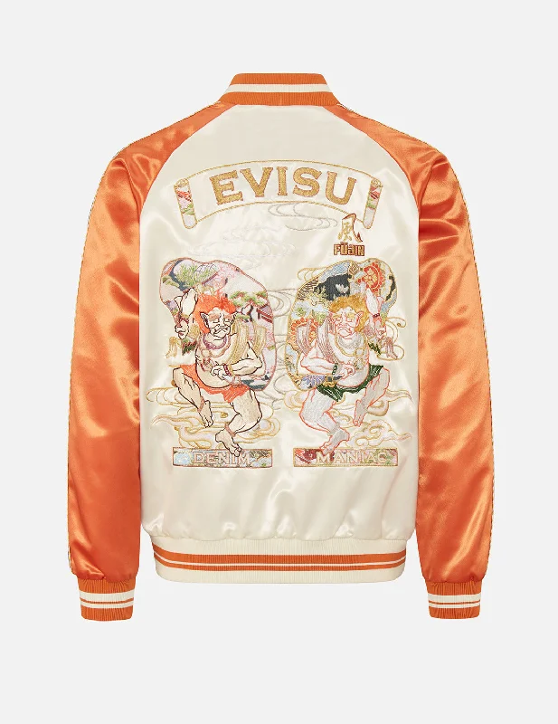 Fujin Twins Embroidered Souvenir Jacket Welt Pockets Slit Pockets Flap Pockets