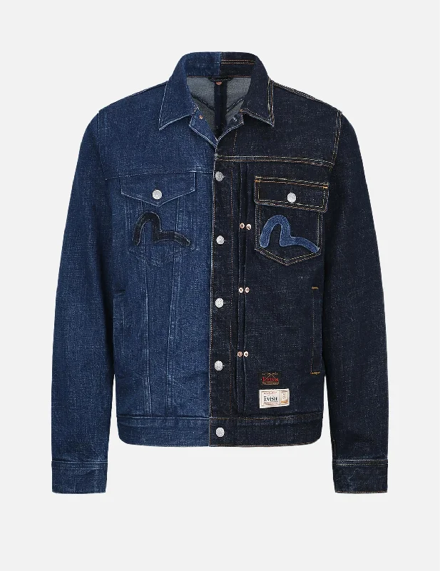 Daicock Inserted 2-Tone Denim Jacket Ribbed Jacket Pleated Jacket Ruffled Jacket