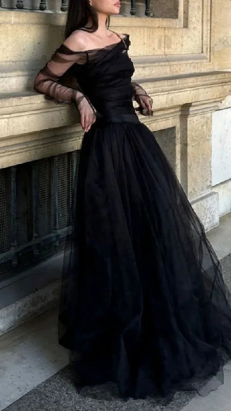 Chic Black Tulle Long Sleeves A Line Party Dress Prom Dress cc2025 Tunics Review highly