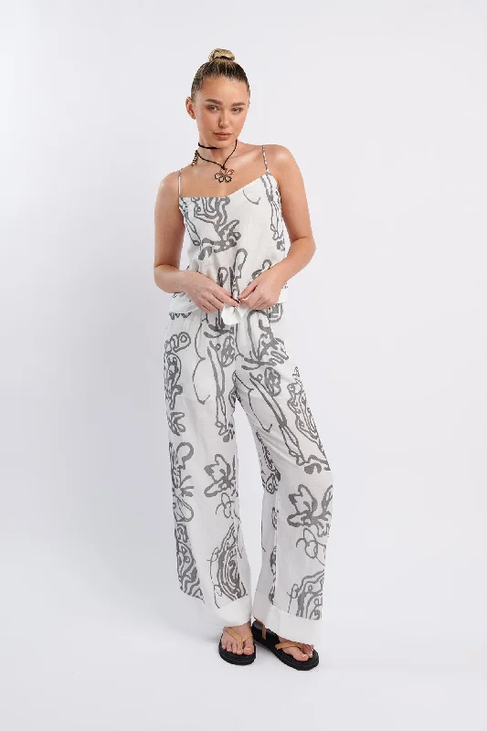 Oceania Long Pants Print White Trendy Palazzo Pants