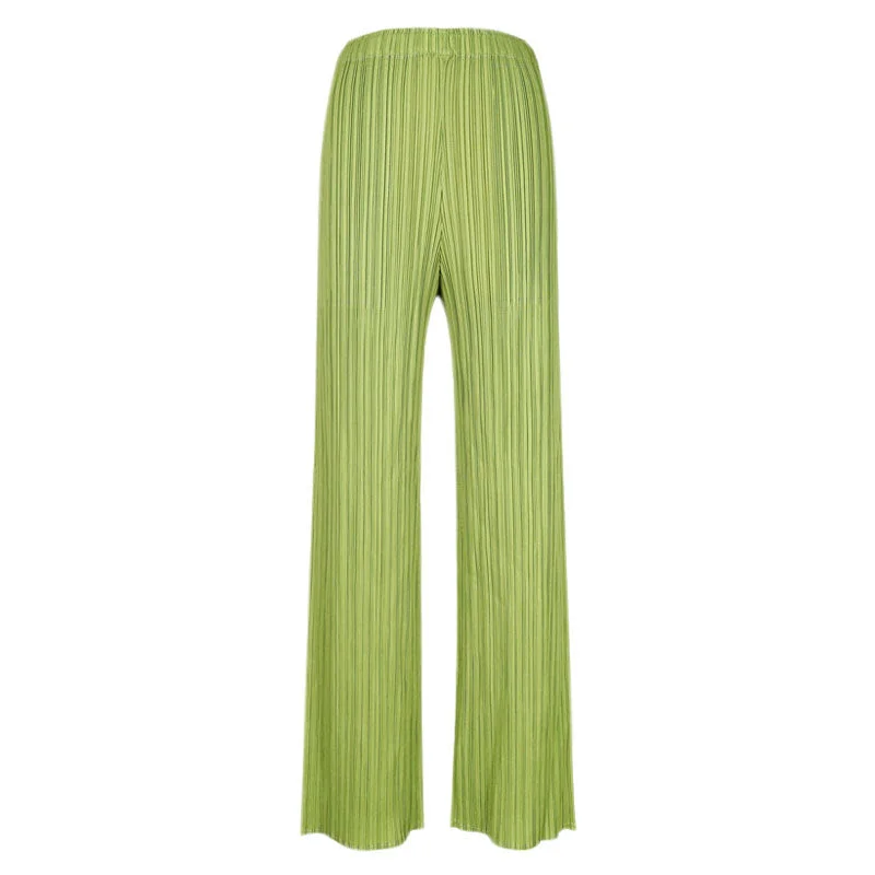 Luxury Solid Color High Waist  Ankle Length Straight Leg Pleated Pants Soft Stretch Pants