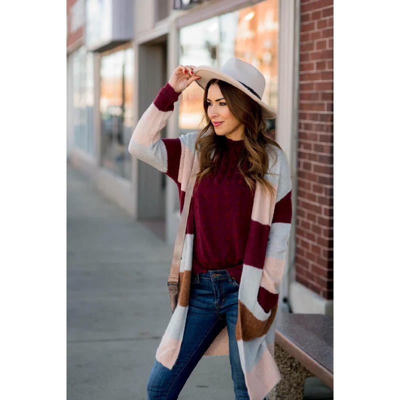 Cozy Color Blocked Cardigan Solid Color Striped Floral Print
