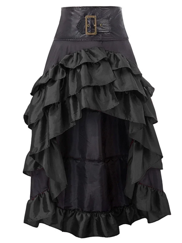 Black Ruffle Patchwork Irregular Skirt corduroy skirt cozy