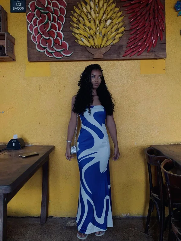 Blue Strapless Sheath Fashion Vacation Dress Long Party Dress, DP4281 Off-the-shoulder Chic Trendy