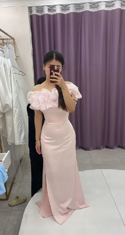 Elegant Pink Off Shoulder Sheath Satin Long Party Dress Birthday Dress, DP4485 Tunics Mesh breathable Elegant Pink Off Shoulder Sheath Satin Long Party Dress Birthday Dress, DP4485 Tunics Mesh breathable
