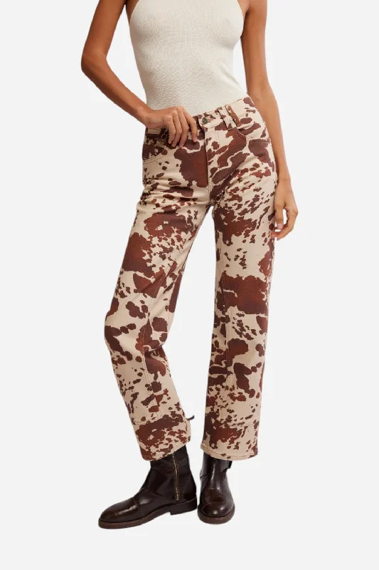 Free People Risk Taker Printed Pant in Tea Combo Cozy Knit Pants
