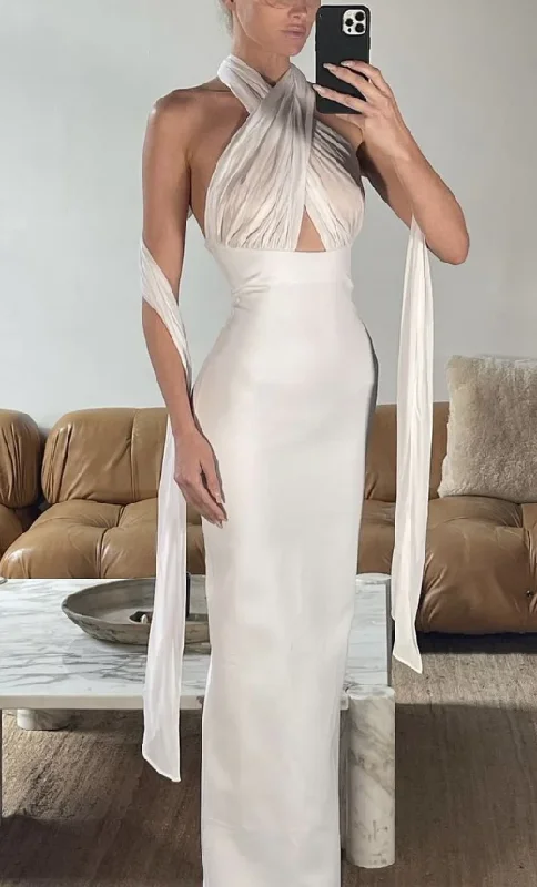 Sexy Halter White Sheath Long Prom Dress Party Dress cc1935 Lace Sexy Club