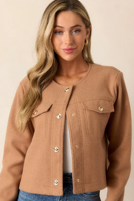 Many Directions Camel Brown Cropped Tweed Jacket Faux Fur Jacket Real Fur Jacket Shearling Jacket