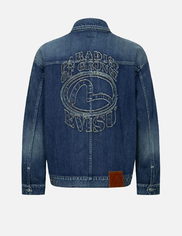 Grunge Style Logo and Seagull Appliqué Loose Fit Denim Jacket Satin Jacket Silk Jacket Chiffon Jacket