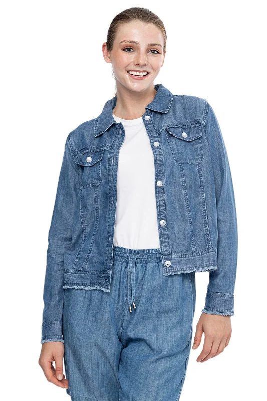 Women's Everglade Chambray Cropped Jacket | Light Indigo Chambray Satin Fabric Silk Fabric Chiffon Fabric