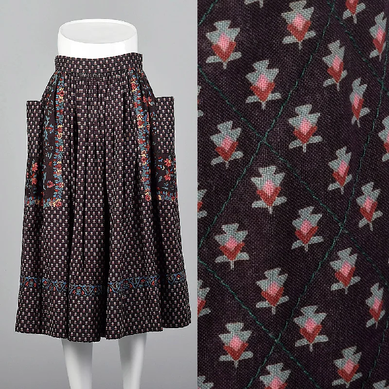 1970s La Provence de Pierre Deux Cotton Skirt with Patch Pockets lightweight skirt design