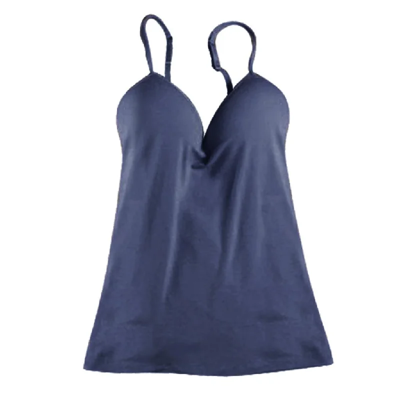 Max Womens Sexy Adjustable Strap Built In Bra Tank Tops Camisole M Navy Blue print tank top