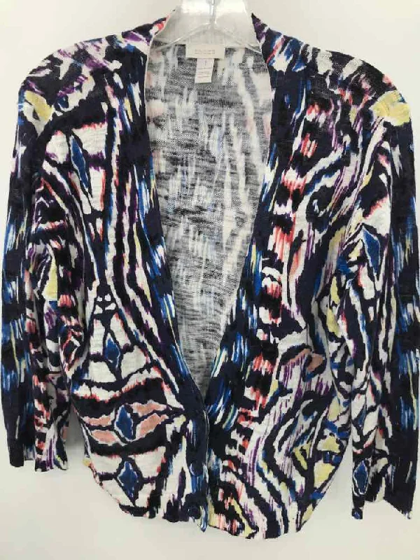 Pre-Owned Chico's Blue Size Medium Printed Cardigan Seamless Knitted Crochet
