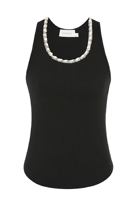 Illuminate Embellished Tank - Black fitted tank top