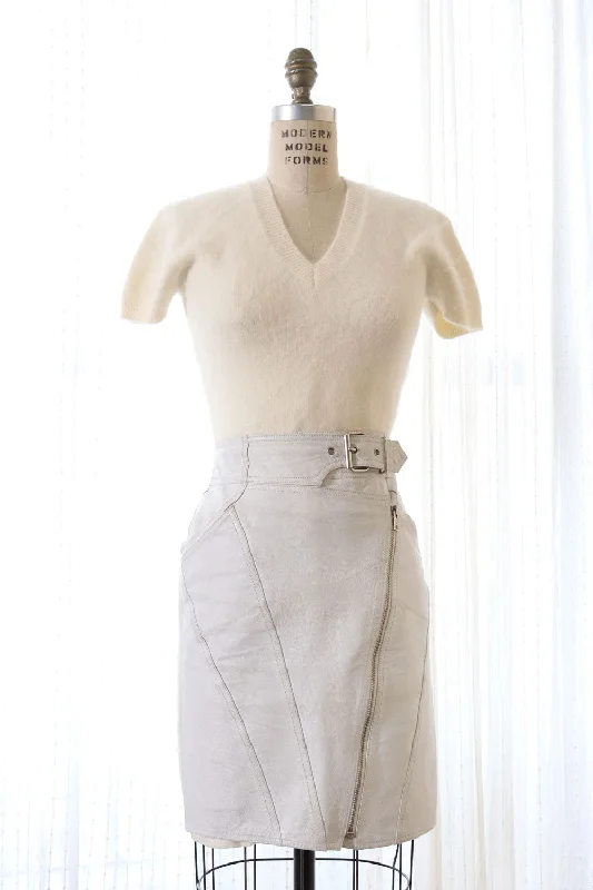 White Leather Moto Skirt L boho skirt vibe