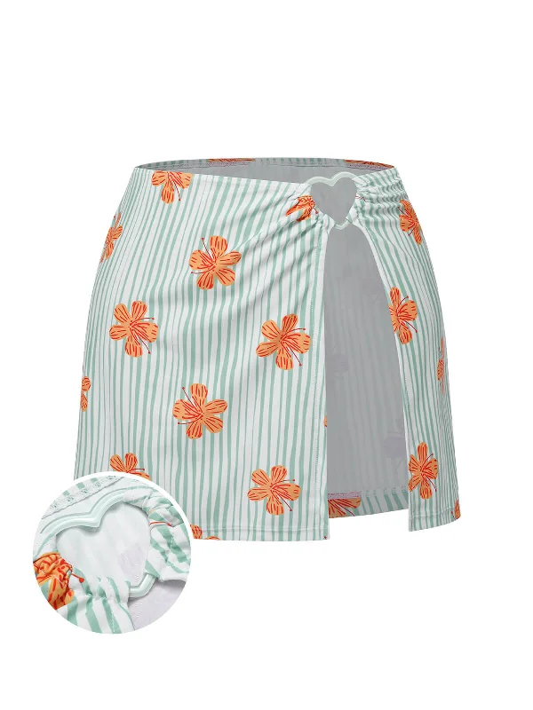 Light Green 1950s Floral Stripe Skirt Cover-Up denim skirt casual