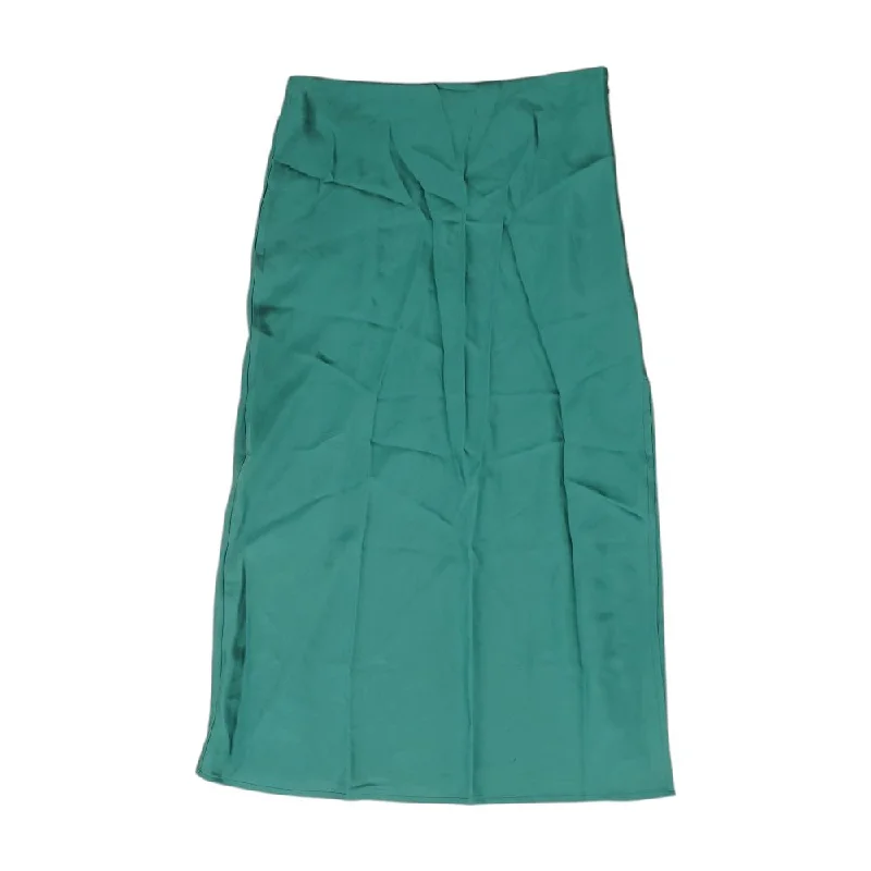 Green Solid Midi Skirt button skirt front