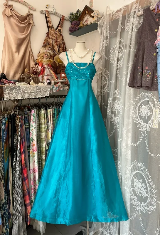 Turquoise Spaghetti Straps A-Line Vintage Long Party Dress Evening Gown, DP4575 Tunics Gym athletic