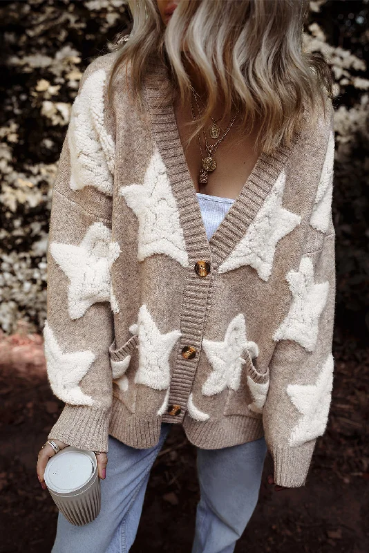 Sherpa Star Sweater Pocketed Cardigan Long Cardigan Short Cardigan Medium Cardigan