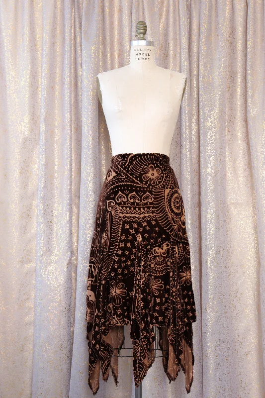 Cocoa Velvet Handkerchief Hem Skirt S/M chiffon skirt flowing