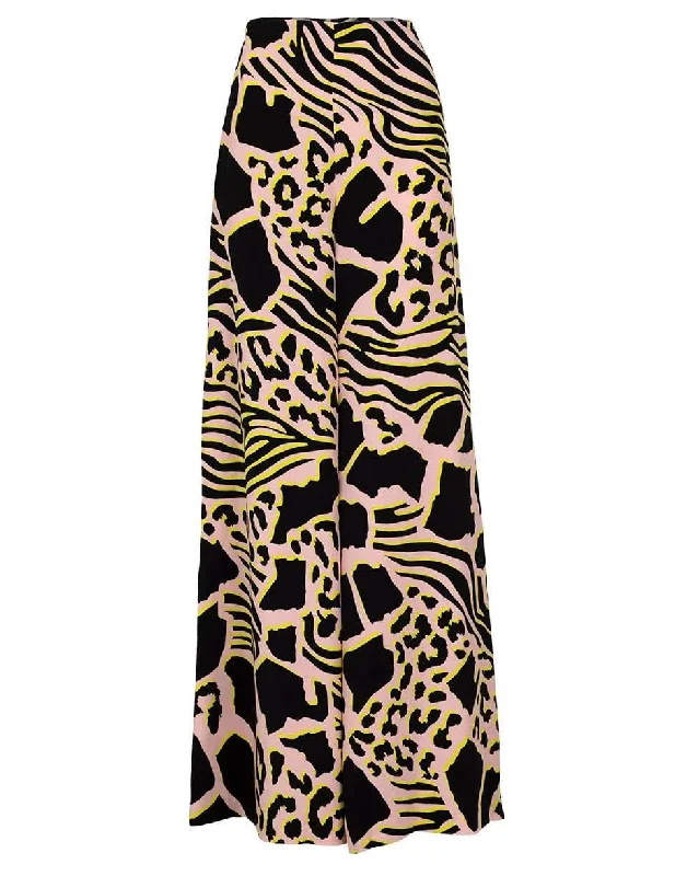 Side Zip Print Crepe Pant Wide-Legged Palazzos