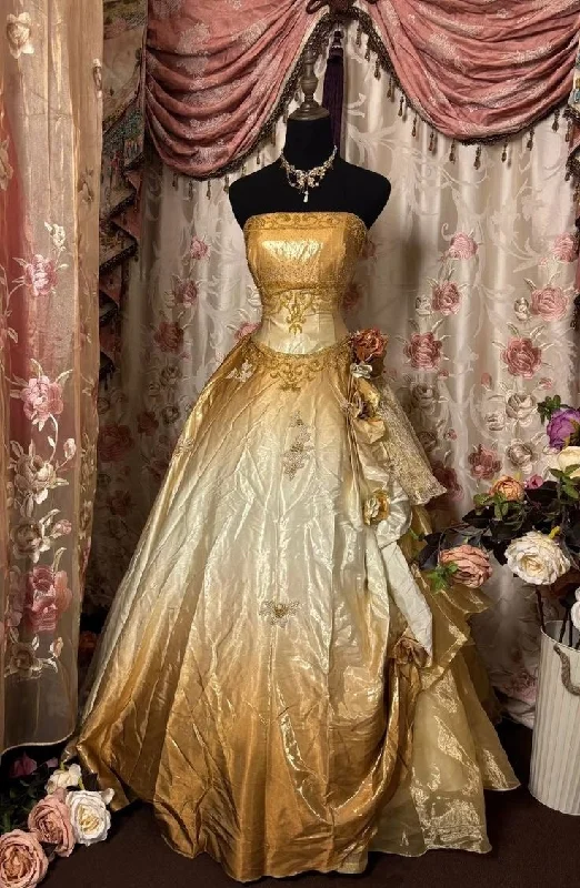 Sunset Ombre Strapless A-Line Satin Vintage Long Party Dress Evening Gown, DP4507 Square Neckline Feminine Sunset Ombre Strapless A-Line Satin Vintage Long Party Dress Evening Gown, DP4507 Square Neckline Feminine