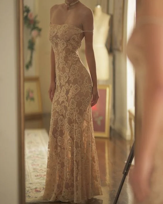 Ivory Spaghetti Straps Sheath Lace Sexy Long Party Dress Evening Gown, DP4480 Tunics Fleece cozy Ivory Spaghetti Straps Sheath Lace Sexy Long Party Dress Evening Gown, DP4480 Tunics Fleece cozy