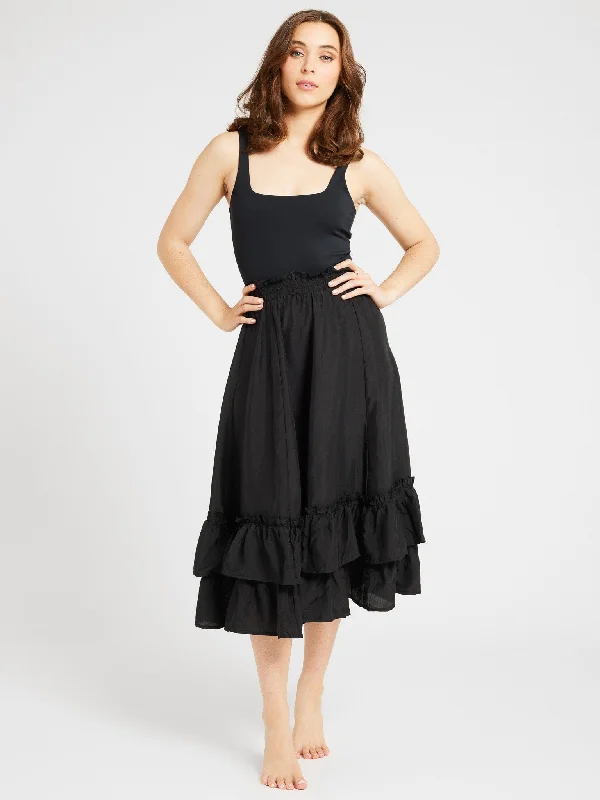 Rosalia Skirt in Black Silk silk skirt lustrous