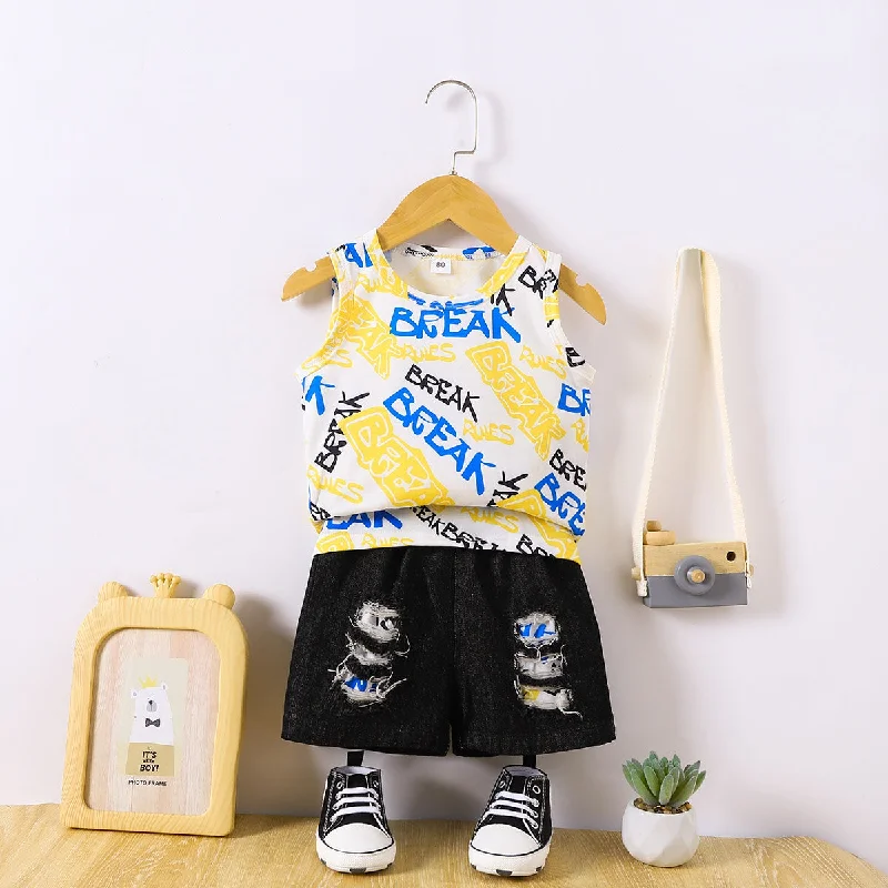 BREAK Printed Round Neck Tank and Shorts Set pastel tank top