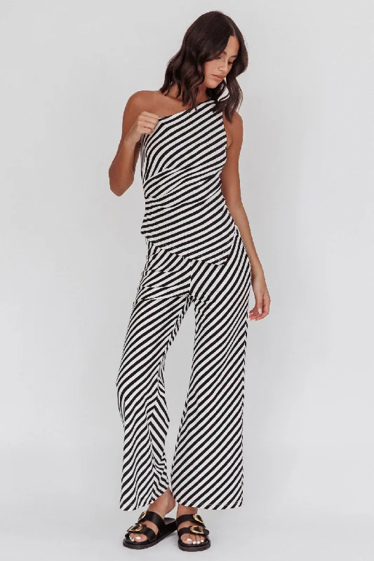 Golden Beach Wide Leg Pants Stripe Black Cozy Full-Length Pants